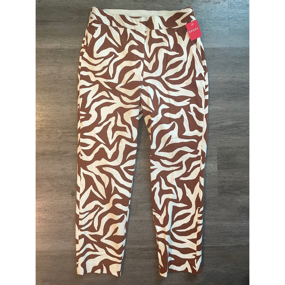 NEW SPANX On The Go Zebra Print Straight Leg White‎ High Rise Pant